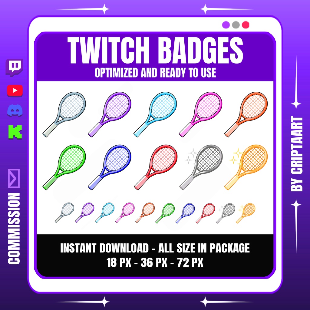 【サブバッジ】テニスラケット サブバッジセット | Tennis Racket Sub Badges (Twitch / Discord / VTuber)