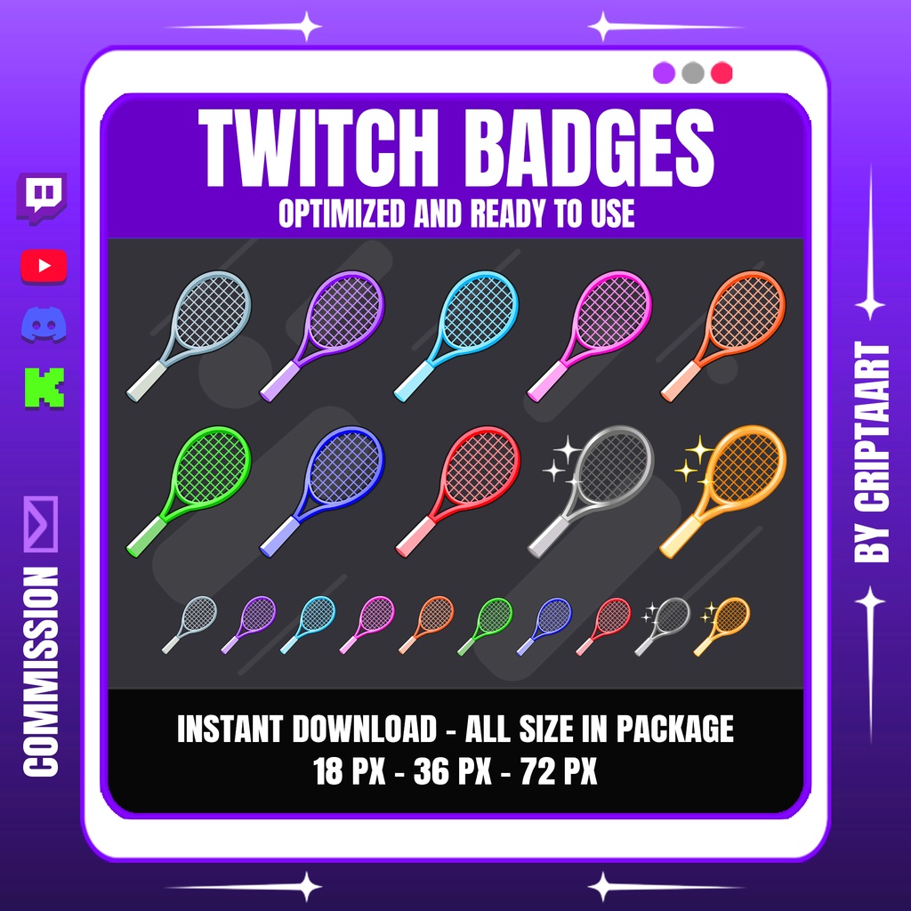 【サブバッジ】テニスラケット サブバッジセット | Tennis Racket Sub Badges (Twitch / Discord / VTuber)