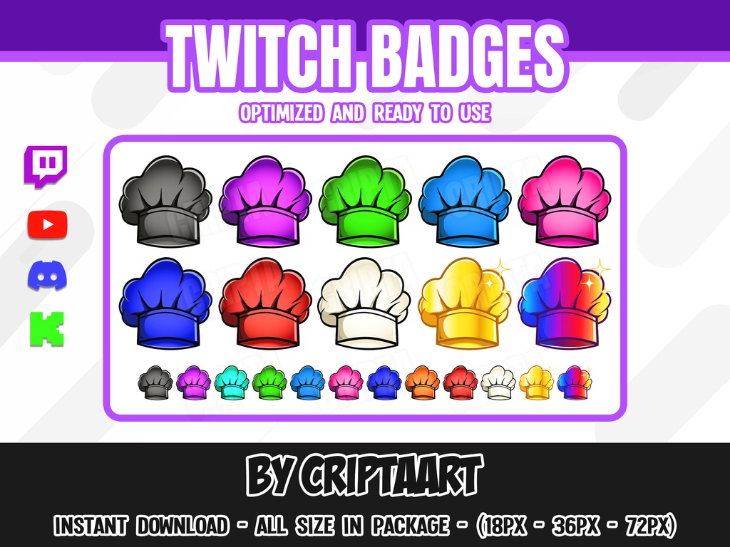 【Twitchサブバッジ】カラフル シェフハットセット / 料理・お菓子・クッキング配信