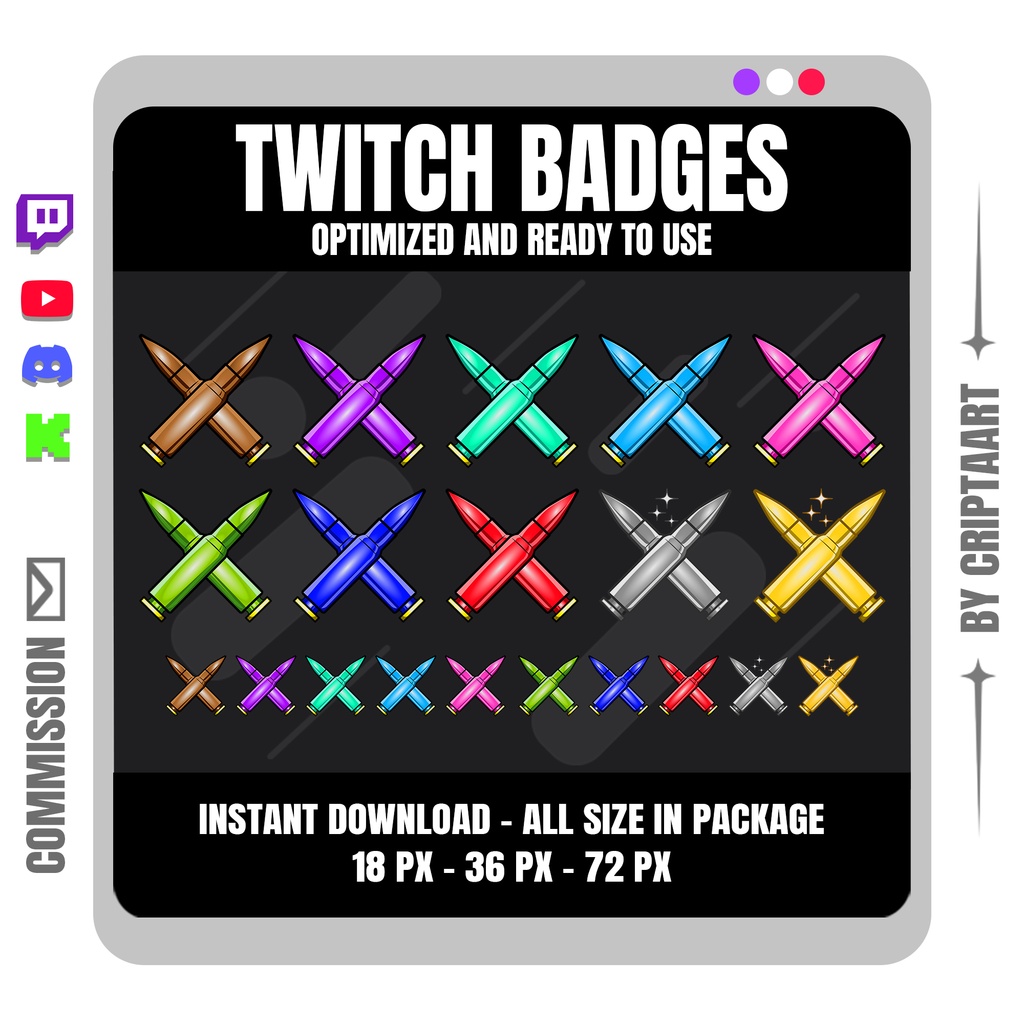【Twitchサブバッジ】弾丸セット / FPS・シューティング・武器デザイン