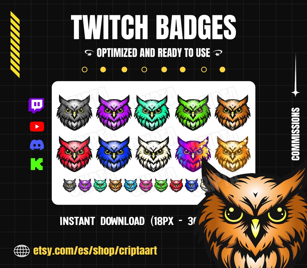 【Twitchサブバッジ】フクロウセット / 動物・かわいい・夜