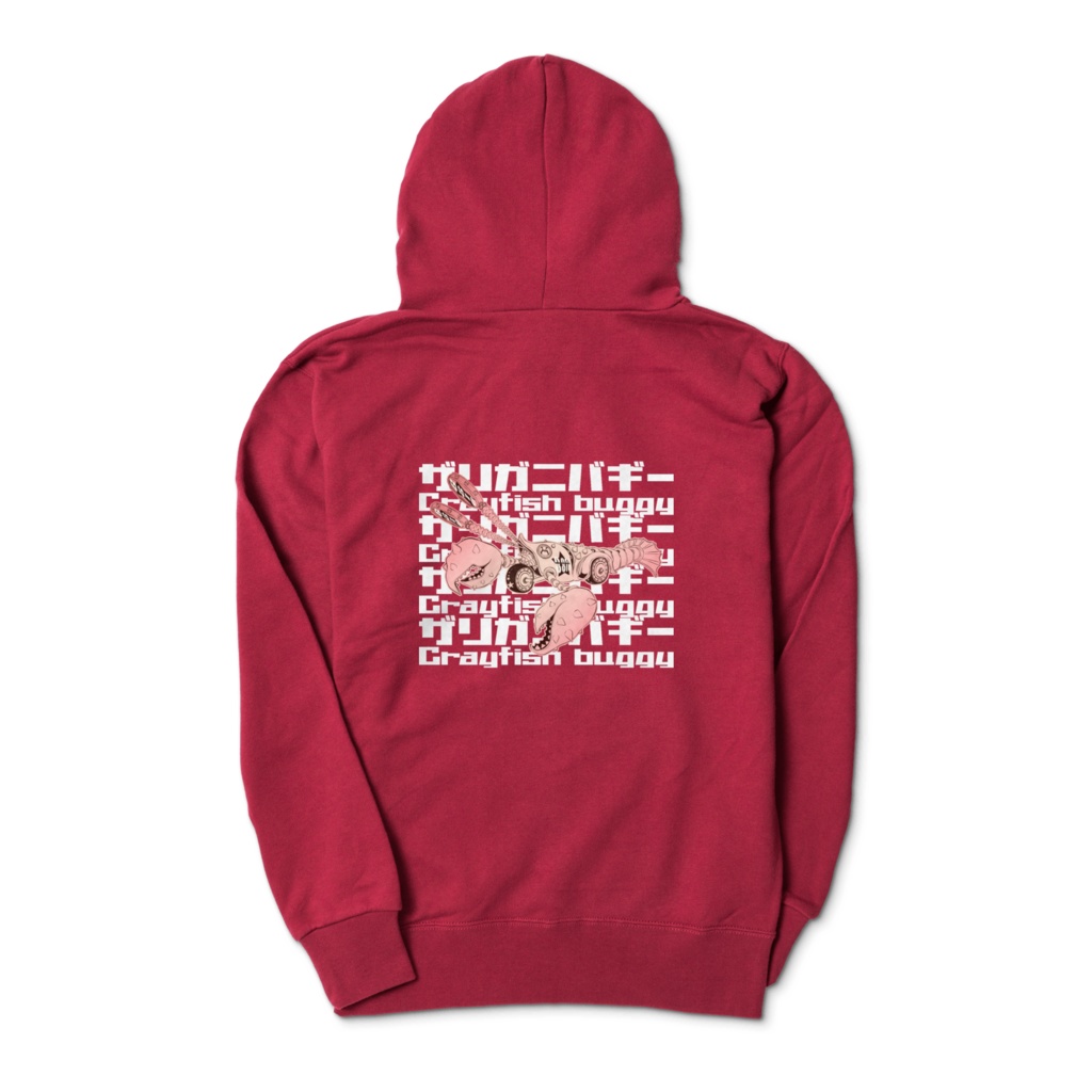 ザリガニバギー★ジップパーカー★レッド★プリント【ピンク&ホワイト】★