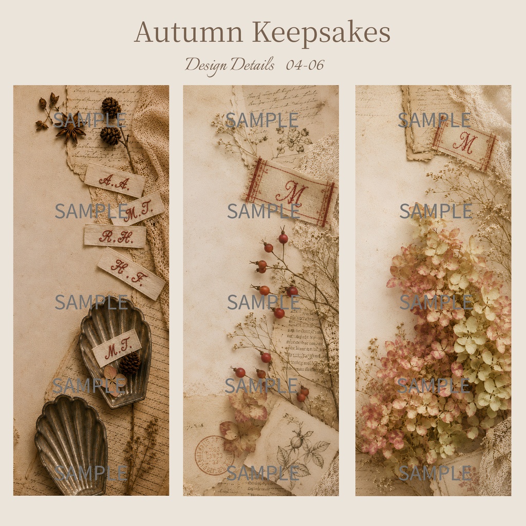 アンティーク秋色デジタルペーパー6枚セット|Collection 002|Autumn Keepsakes|A4 PNG