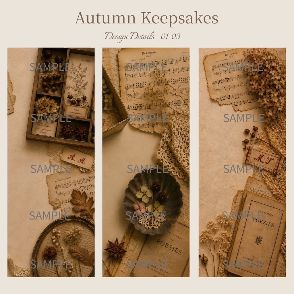 アンティーク秋色デジタルペーパー6枚セット|Collection 002|Autumn Keepsakes|A4 PNG