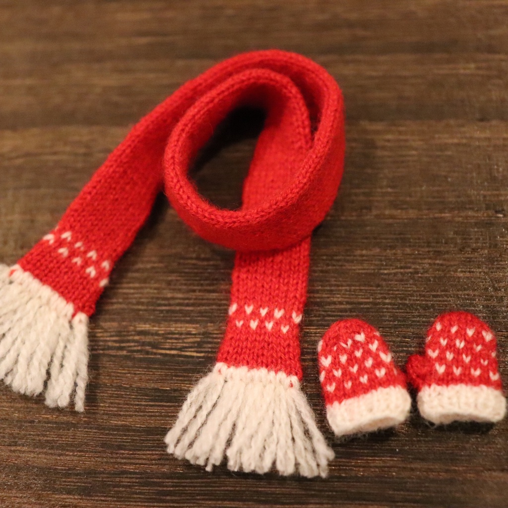 【オビツ11】カシミヤ いちごのマフラー&ミトン