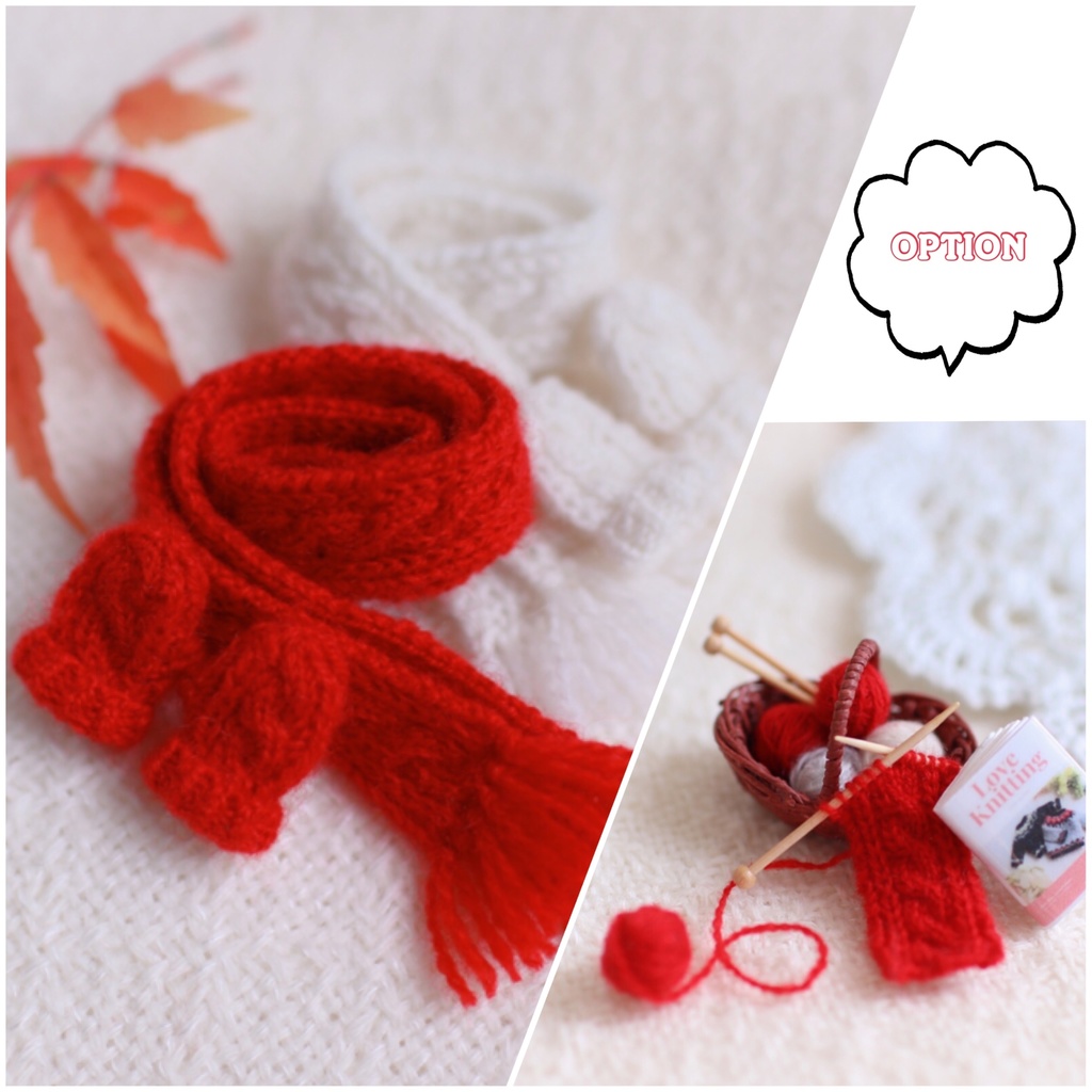 【オビツ11】カシミヤ ケーブルマフラー&ミトン    (オプション)編みかけマフラーと編み物セット