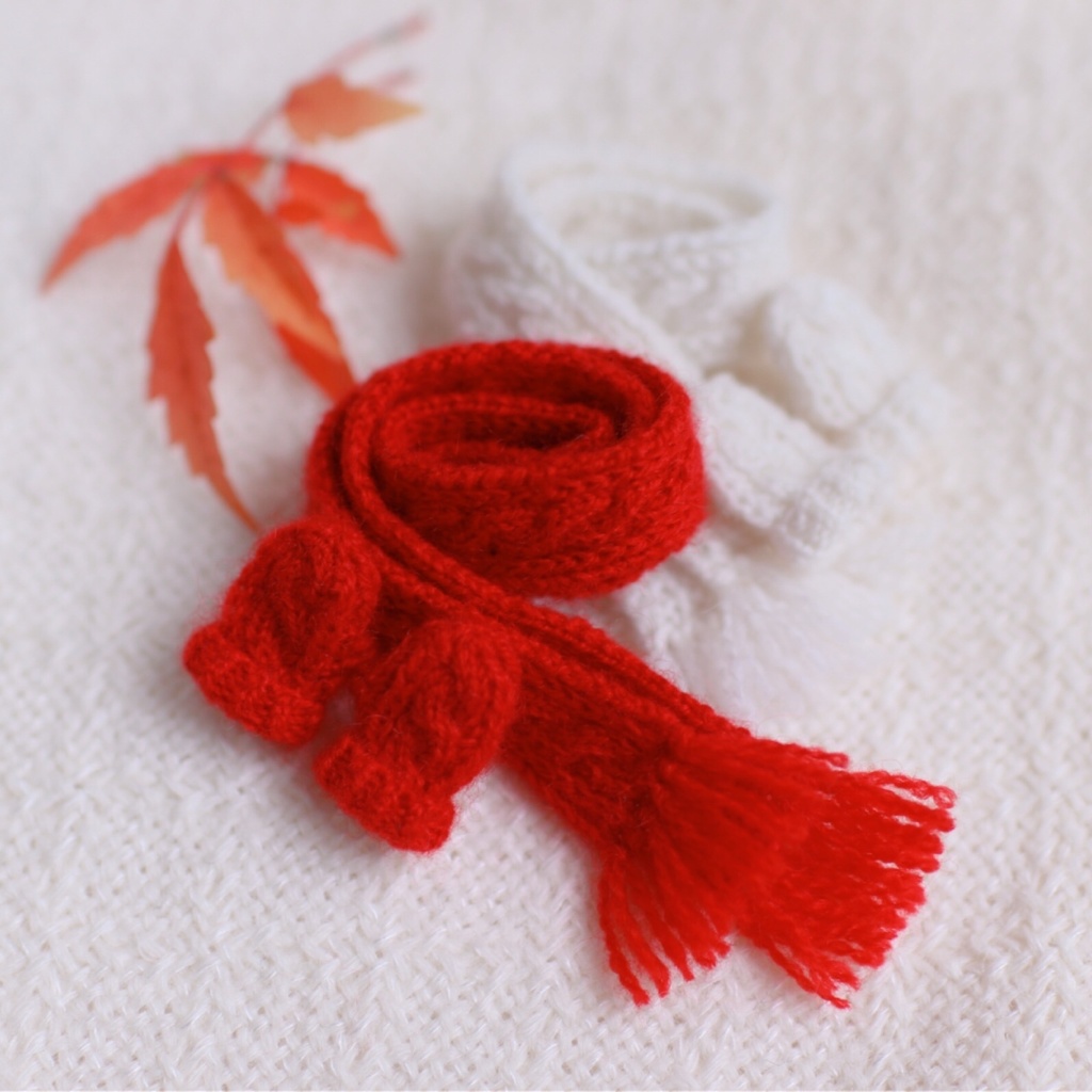 【オビツ11】カシミヤ ケーブルマフラー&ミトン (オプション)編みかけマフラーと編み物セット