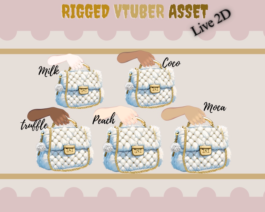 Rigged Vtuber Asset hand holding Handbag-Animated vtuber hand Asset for vts, Live2D asset,【VTuber素材】小物を持つ手, アニメーション Vtuber アセット