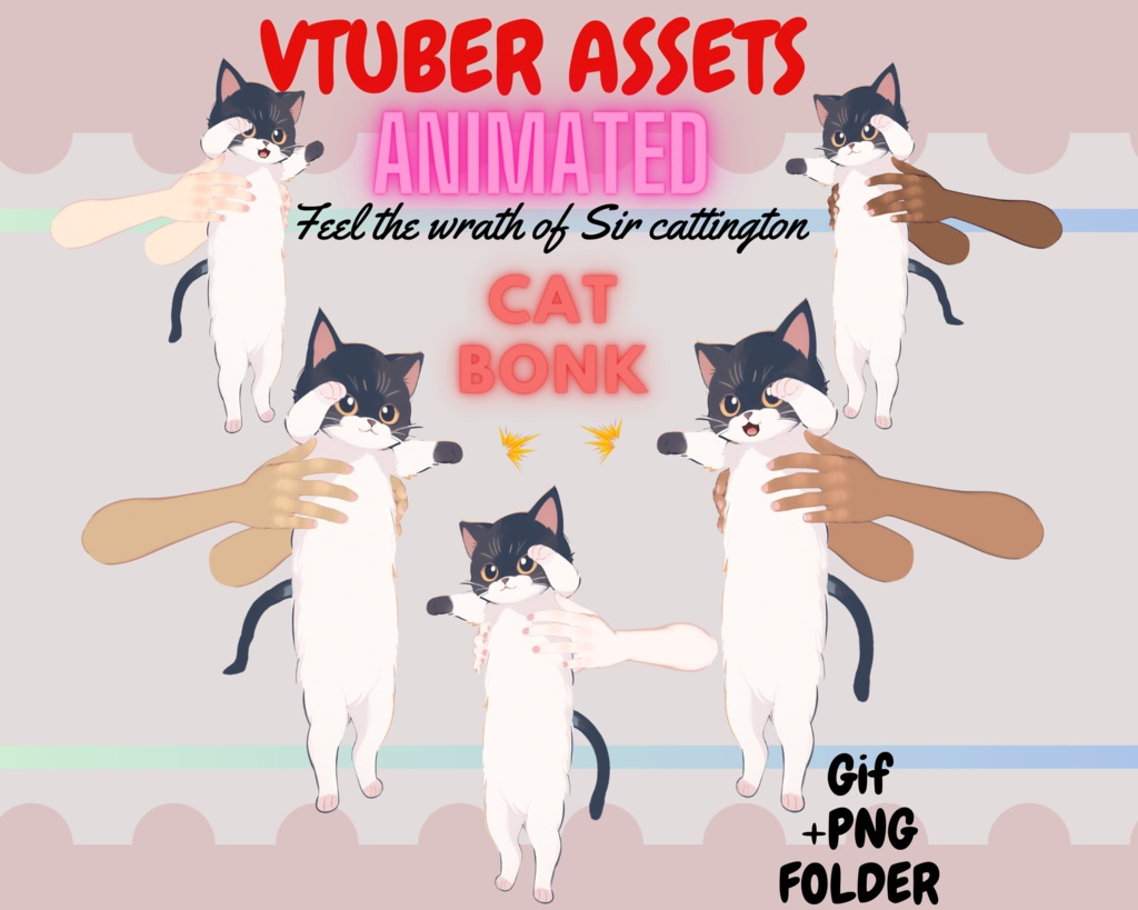 Long Cat Bonk Gif-Twitch Redeem| Animated Vtuber hand asset | Twitch Asset |Twitch redeem 【VTuber素材】小物を持つ手, アニメーション Vtuber アセット