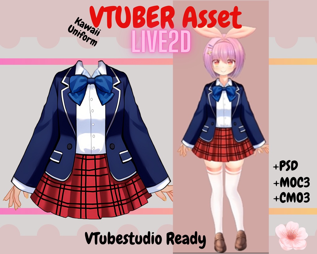 [Live2Dアイテム] rigged vtuber Outfit Asset /Kawaii Uniform /psd, moc3, cmo3/ Vtuber accessory, live2d asset, Vtuber clothing asset, VTS【VTuber素材】小物を持つ手, アニメーション Vtuber アセット