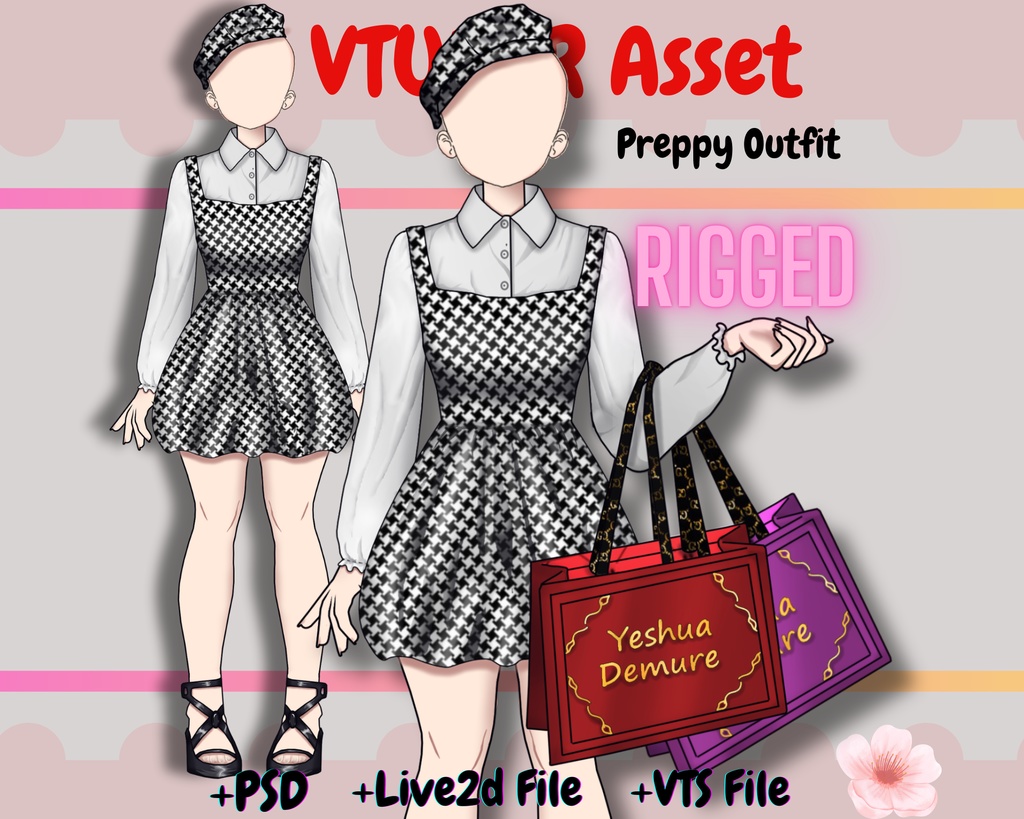 [Live2Dアイテム] rigged vtuber Outfit Asset /Preppy Dress /psd, moc3, cmo3/ Vtuber accessory, live2d asset, Vtuber clothing asset, VTS【VTuber素材】小物を持つ手, アニメーション Vtuber アセット