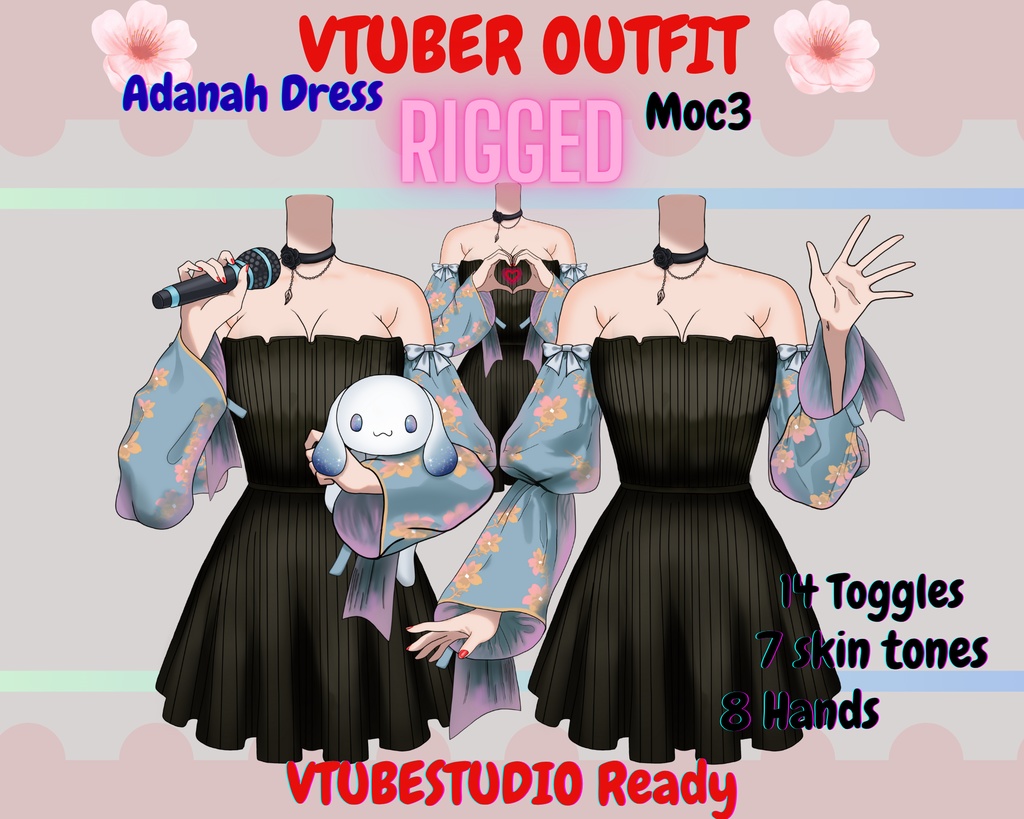 [Live2Dアイテム] rigged vtuber Outfit Asset /Kawaii off shoulder Dress /psd, moc3, cmo3/ Vtuber accessory, live2d asset, Vtuber clothing asset, VTS【VTuber素材】小物を持つ手, アニメーション Vtuber アセット