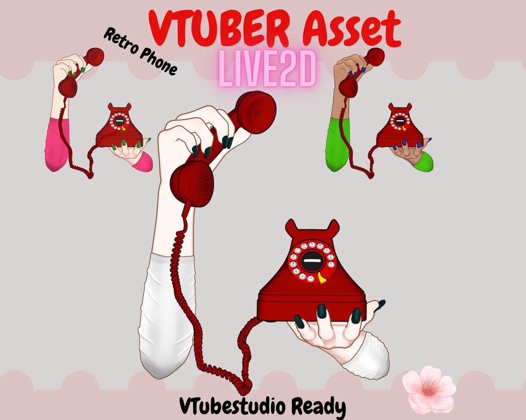 Rigged, Animated- Vtuber hands Asset | Retro phone | Twitch Asset |Twitch redeem, Vtuber accessory, live2d asset, VTS【VTuber素材】小物を持つ手, アニメーション Vtuber アセット