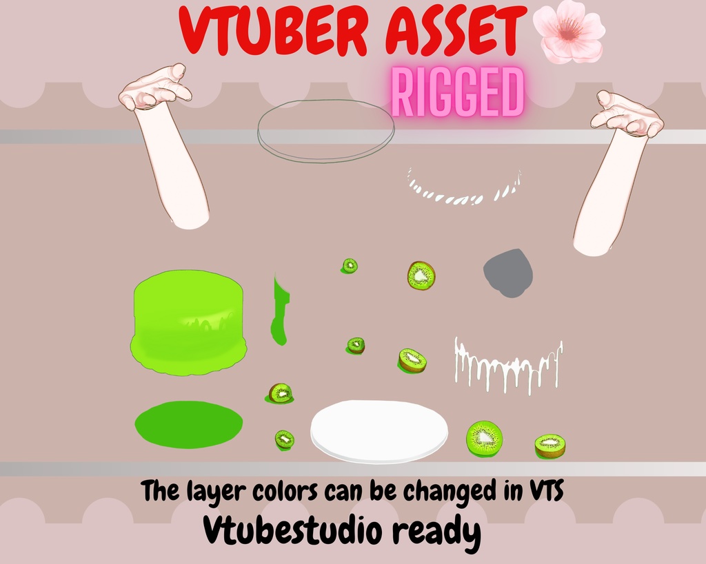 (Live2d)Free vtuber asset -Kiwi cake- Rigged vtuber hand Asset for vts, Twitch Redeem,【VTuber素材】小物を持つ手, アニメーション Vtuber アセット