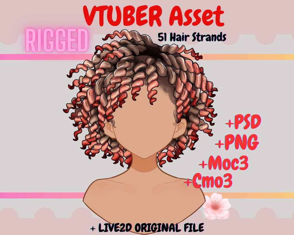 [Live2Dアイテム] Rigged Vtuber Asset - Tight Curly Hair| Kawaii live2d asset/psd, moc3, cmo3/ Vtuber accessory ,VTS /Live2d Hair【VTuber素材】小物を持つ手, アニメーション Vtuber アセット