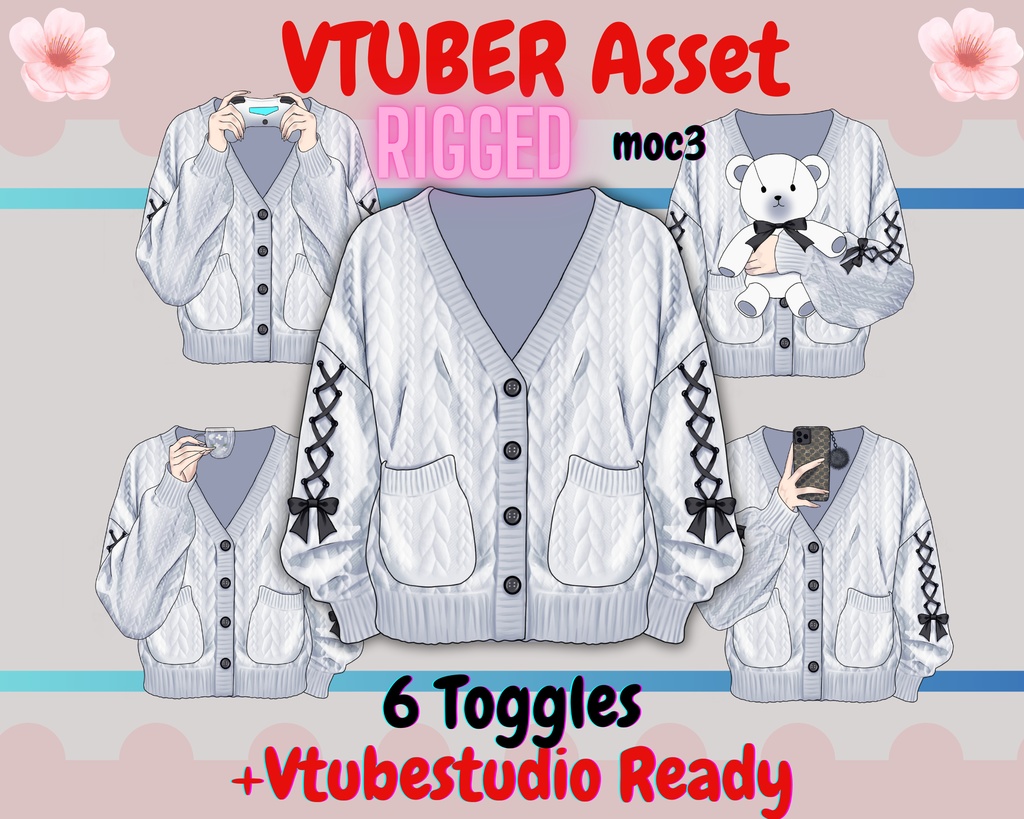 [Live2Dアイテム] Cozy Vtuber Cardigan - rigged vtuber Asset /Cozy Cardigan/psd, moc3, cmo3/ Vtuber accessory, live2d asset, Vtuber clothing asset, VTS【VTuber素材】小物を持つ手, アニメーション Vtuber アセット