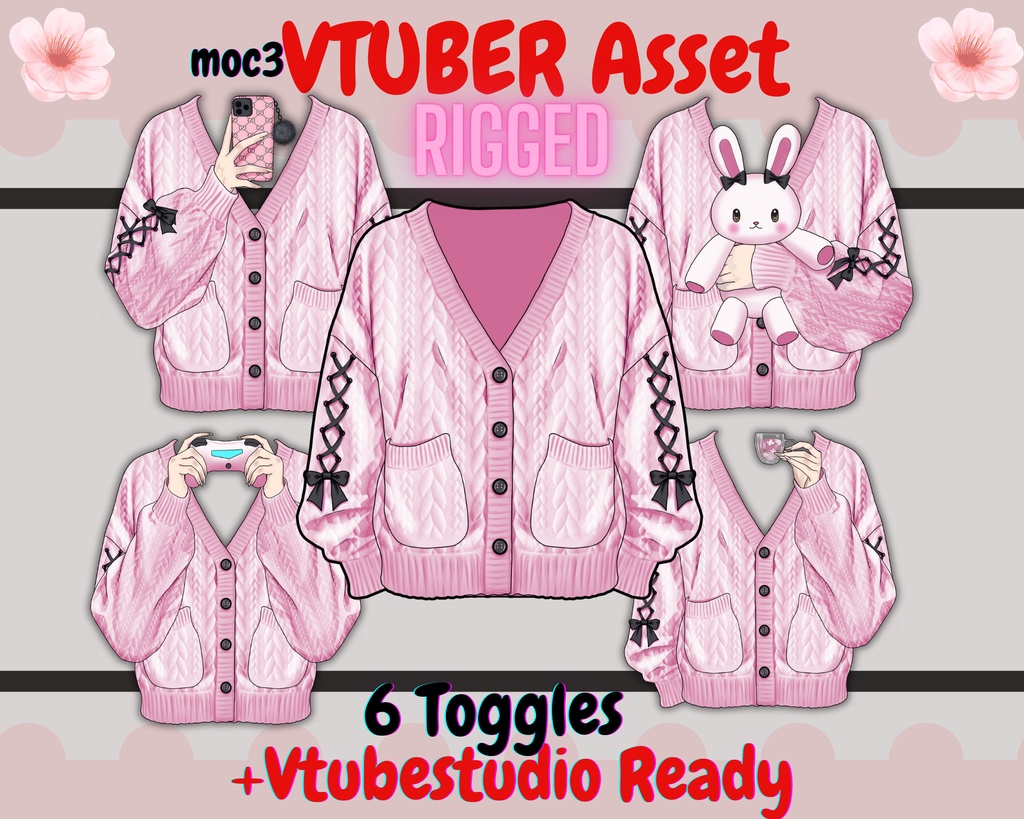 [Live2Dアイテム] Cozy Pink Vtuber Cardigan - rigged vtuber Asset /Cozy Cardigan/psd, moc3, cmo3/ Vtuber accessory, live2d asset, Vtuber clothing asset, VTS【VTuber素材】小物を持つ手, アニメーション Vtuber アセット