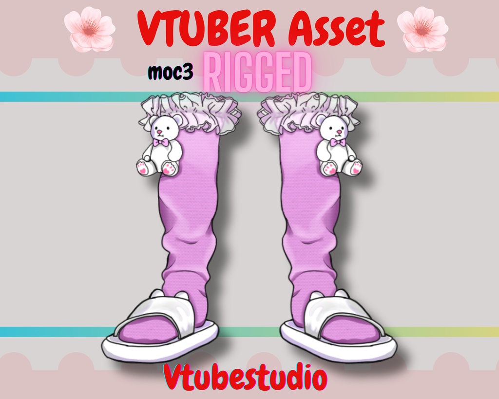 [Live2Dアイテム] Cozy Pink Vtuber Slippers - rigged vtuber Asset /Kawaii teddy bear Slippers/psd, moc3, cmo3/ Vtuber accessory, live2d asset, VTS【VTuber素材】小物を持つ手, アニメーション Vtuber アセット