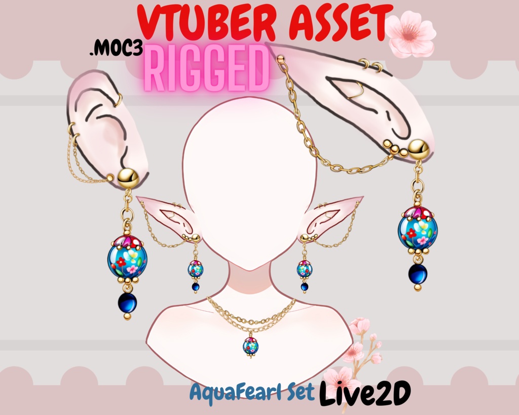 [Live2Dアイテム] Rigged vtuber Asset Earrings and Necklace set |Magical Vtuber Accessory , PNG Asset /psd, moc3, cmo3/ Vtuber accessory, live2d asset, , VTS【VTuber素材】小物を持つ手, アニメーション Vtuber アセット
