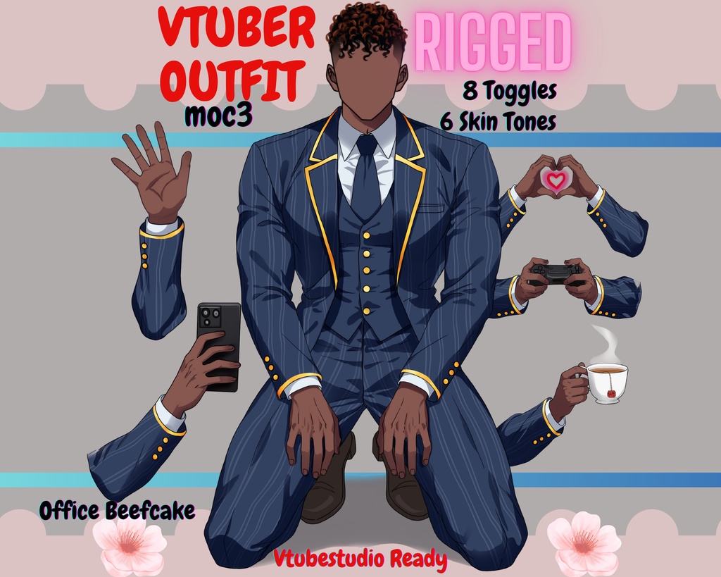 [Live2Dアイテム] Rigged Male Vtuber Asset Outfit |Office beefcake| Clothing Asset |5 Hand holding - Customizable /psd, moc3, cmo3/ live2d asset, , VTS【VTuber素材】小物を持つ手, アニメーション Vtuber アセット