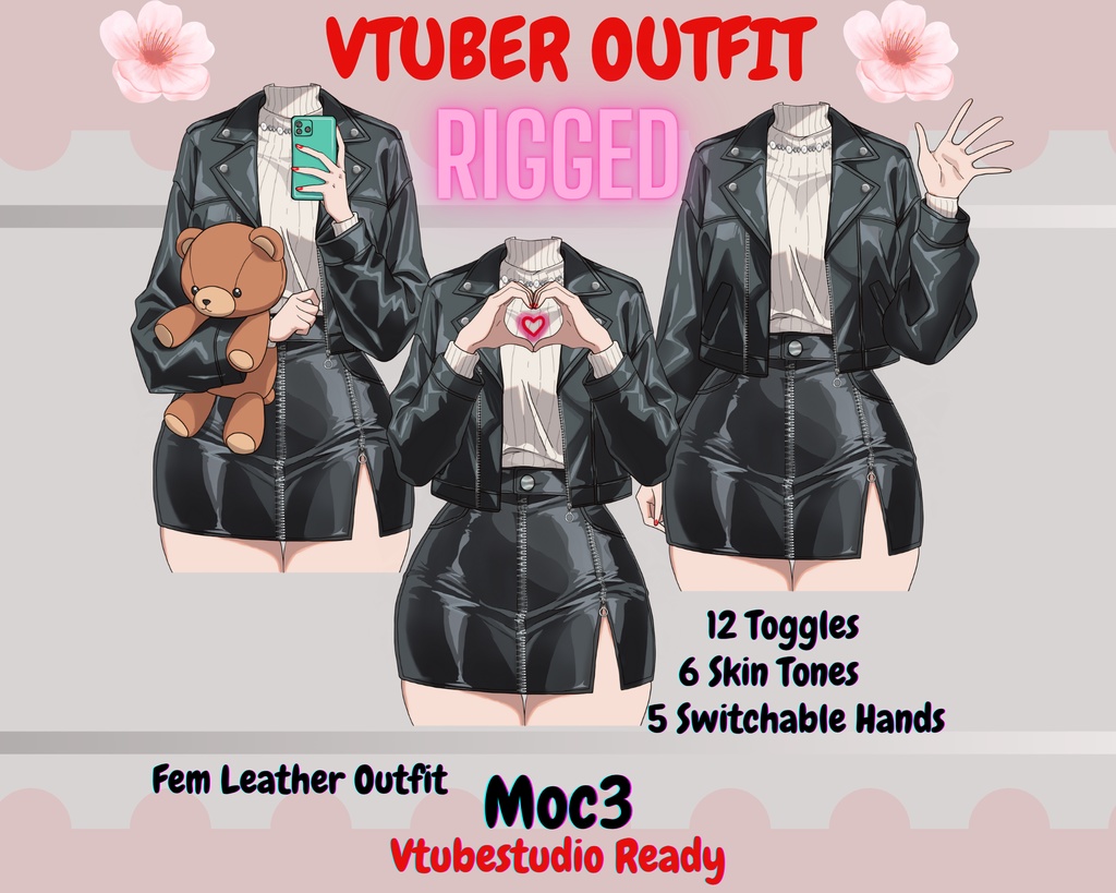  Public [Live2Dアイテム] Free Vtuber Asset - Rigged Goth Leather outfit|  clothing Asset |6 Hand holding - Customizable  asset,12 toggles, vtubestudio, VTS【VTuber素材】小物を持つ手, アニメーション Vtuber アセット