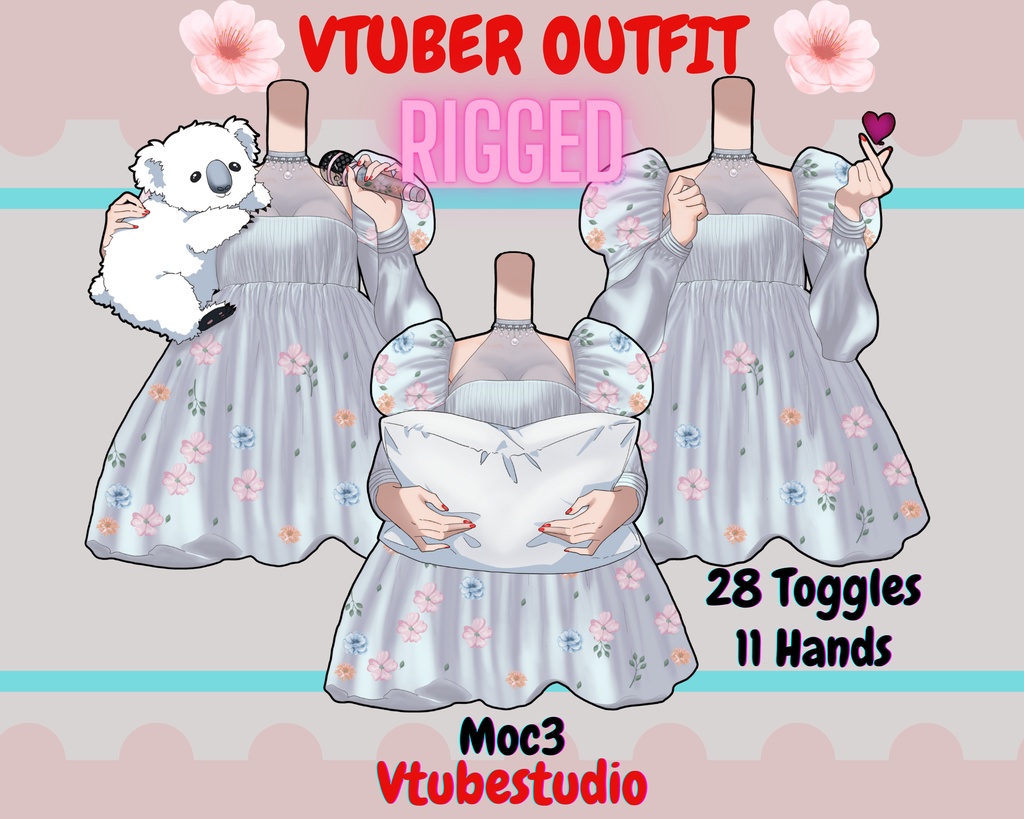 [Live2Dアイテム] Free Vtuber Asset - Rigged  Kawaii puff Dress outfit| clothing Asset |11 Hand holding - Customizable asset,28 toggles, vtubestudio, VTS【VTuber素材】小物を持つ手, アニメーション Vtuber アセット