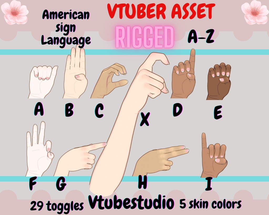 [Live2Dアイテム] Free Vtuber Asset -American Sign language - Animated- Vtuber hands Asset | Alphabet| 29 toggles, vtubestudio, VTS【VTuber素材】小物を持つ手, アニメーション Vtuber アセット