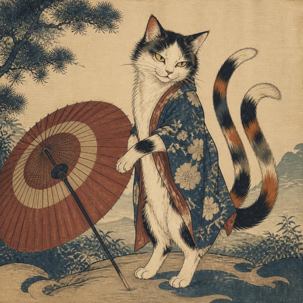 猫又絵巻5枚|Bakeneko — Traditional Japanese Yokai 5sheets