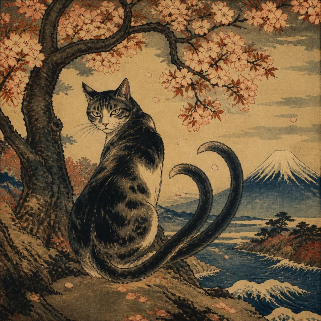 猫又絵巻5枚|Bakeneko — Traditional Japanese Yokai 5sheets