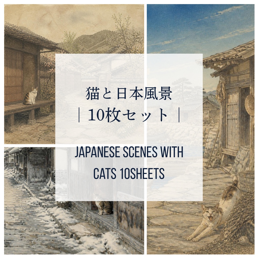 猫と日本風景10枚セット｜Japanese Scenes with Cats 10sheets