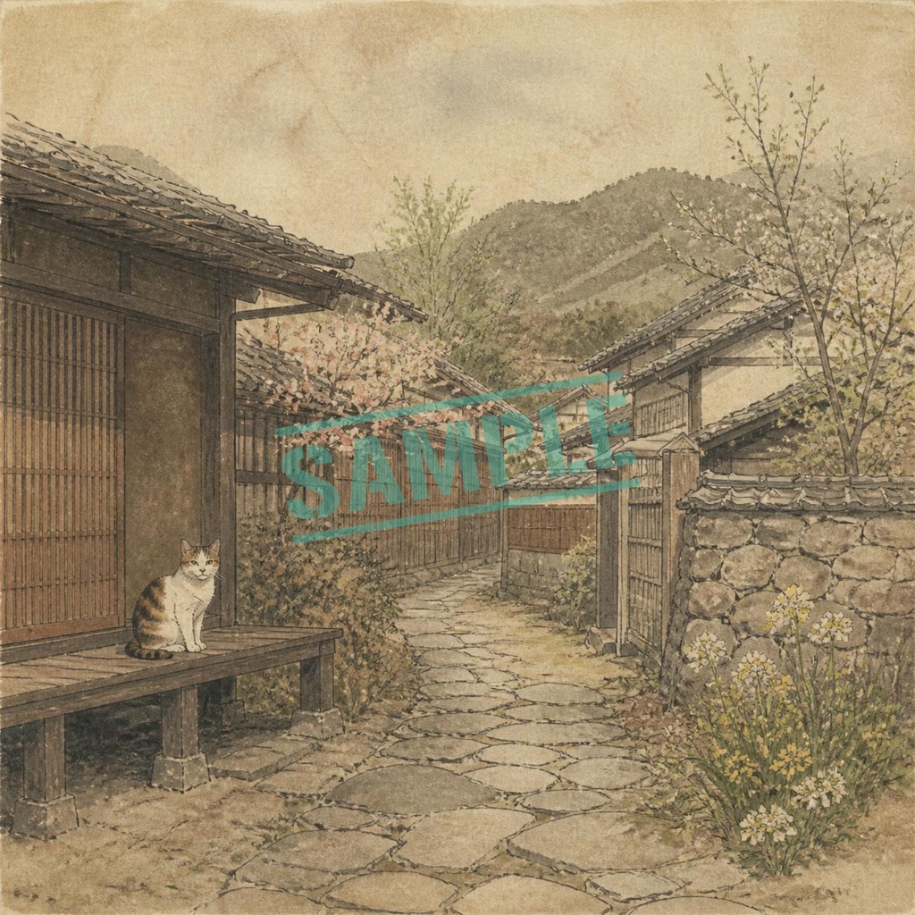 猫と日本風景10枚セット|Japanese Scenes with Cats 10sheets