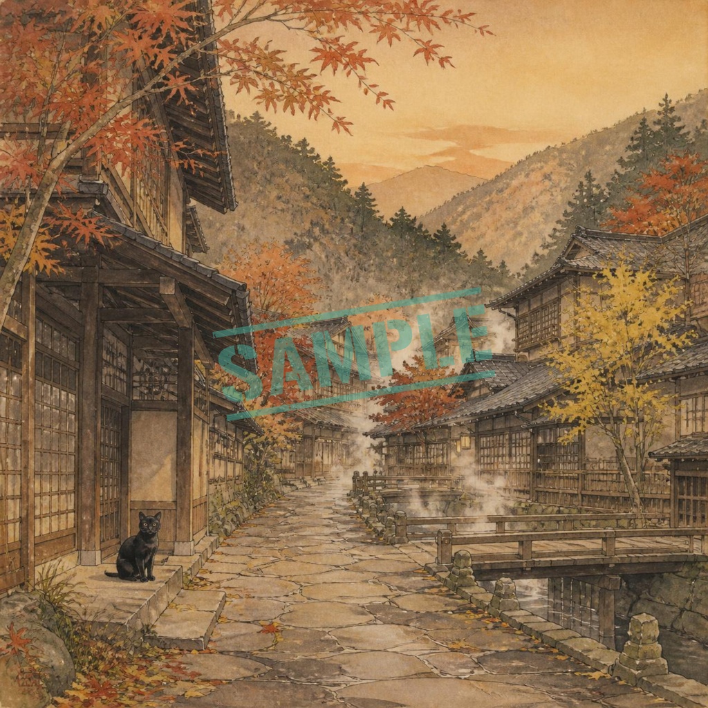 猫と日本風景10枚セット|Japanese Scenes with Cats 10sheets