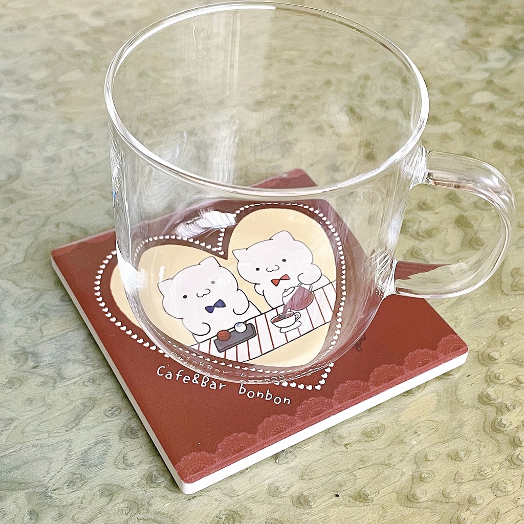 猫バーテンダー「ぼんぼんツインズ🍷」コースター(バレンタインver)