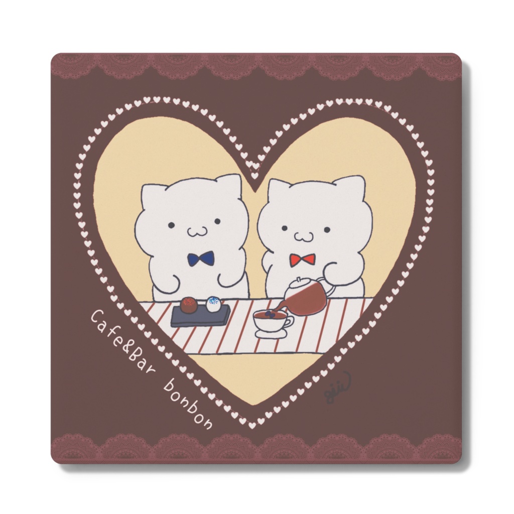 猫バーテンダー「ぼんぼんツインズ🍷」コースター(バレンタインver)