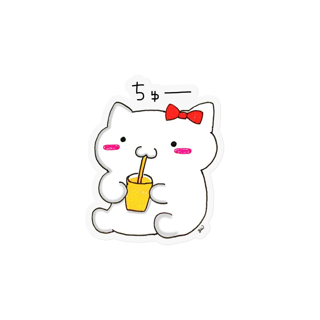 人間っぽい猫「おちょう🎀」【小】クリアステッカー(ジュースver)