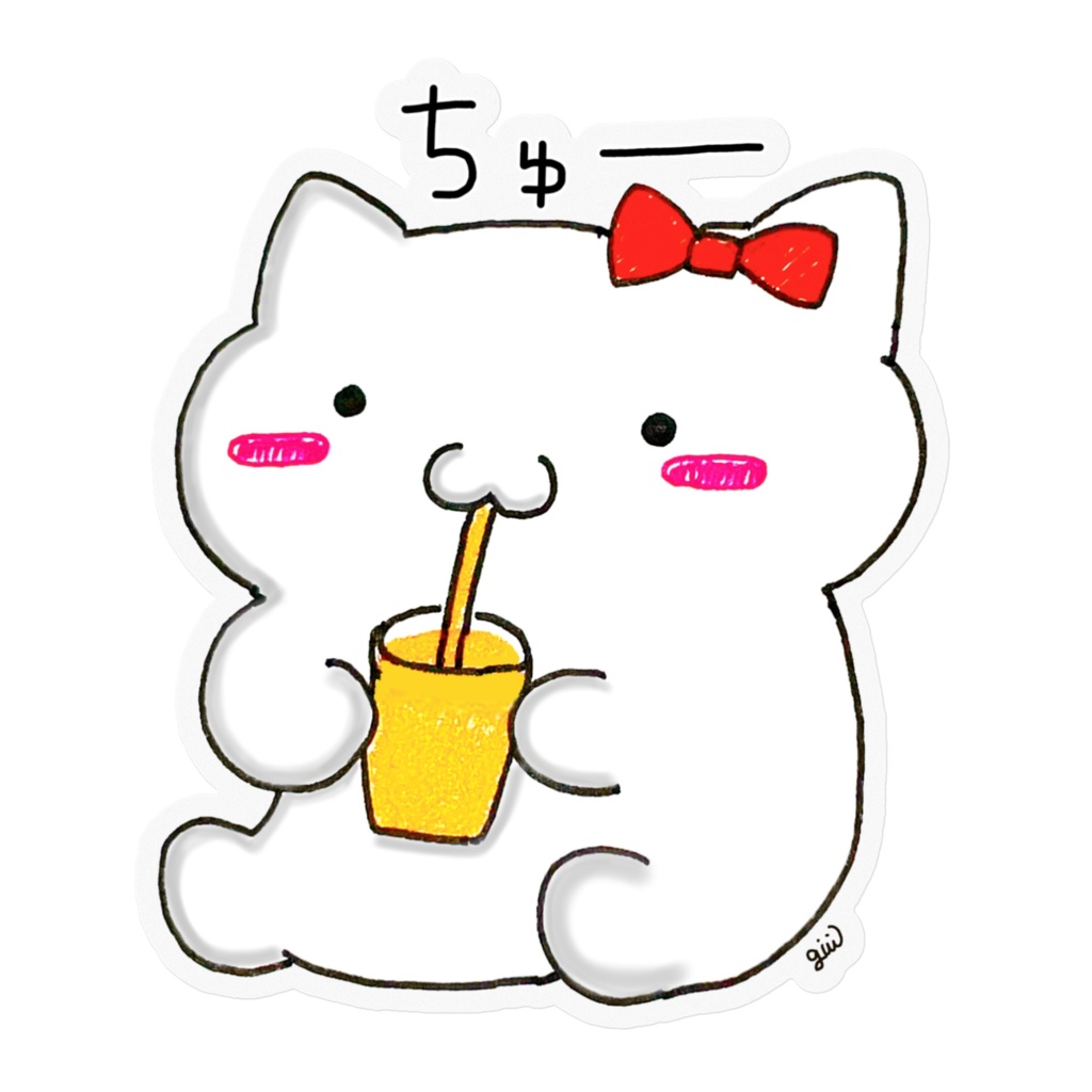 人間っぽい猫「おちょう🎀」【大】クリアステッカー(ジュースver)