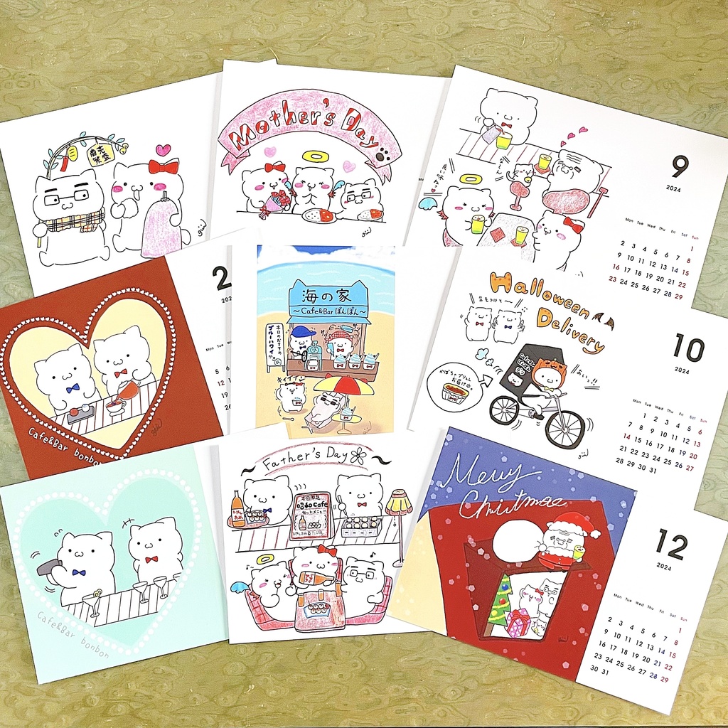 *展示のみ*【2024卓上カレンダー】人間っぽい猫『おちょう🎀と仲間たち』