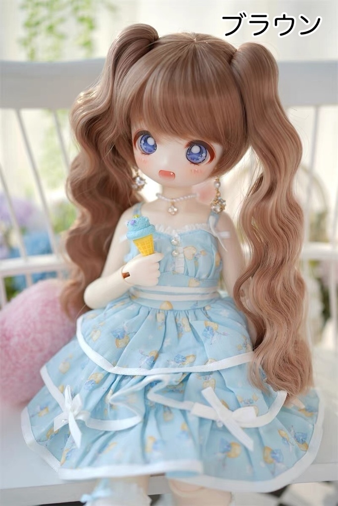 【カカ星球】【8-8.5inch】ドールウィッグ ツインテール 取り外せるタイプ