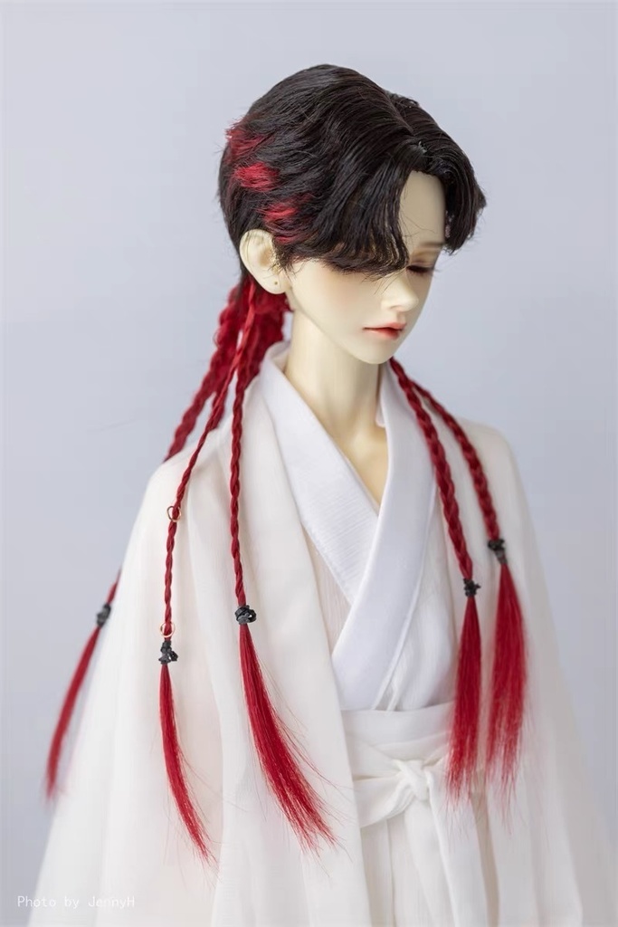 【カカ星球】【8.5-9inch】ドールウィッグ 男子おさげ インナーカラー