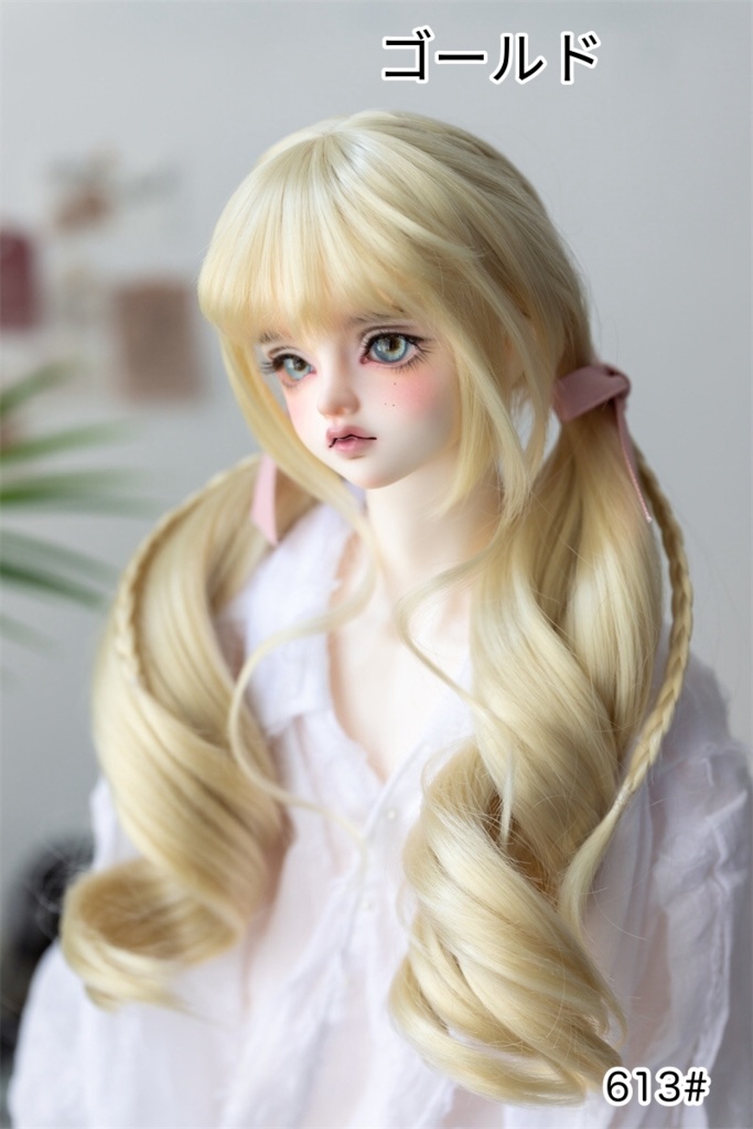 【カカ星球】【7-8, 8.5-9inch】ドールウィッグ リボン付きツインテール