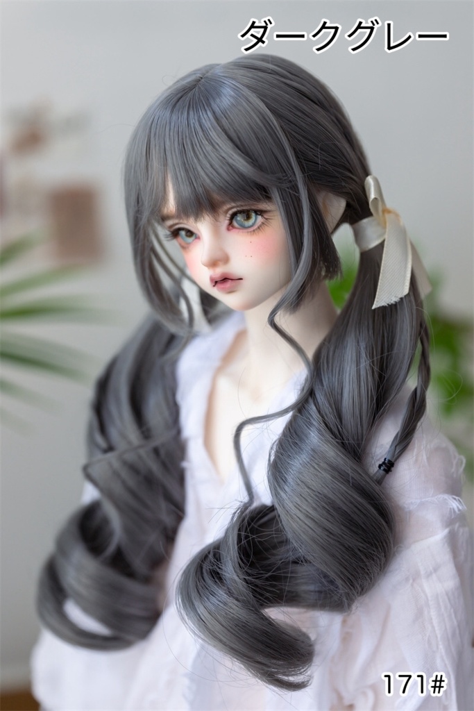 【カカ星球】【7-8, 8.5-9inch】ドールウィッグ リボン付きツインテール