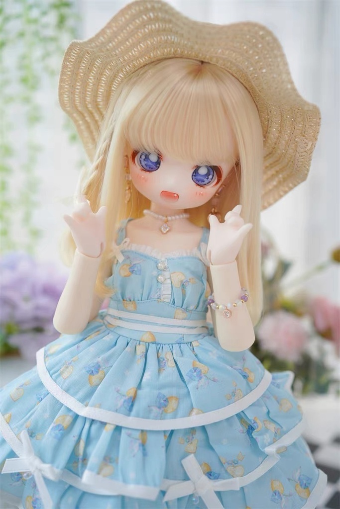 【カカ星球】【8.5-9inch】ドールウィッグ セミロング リボンおさげ