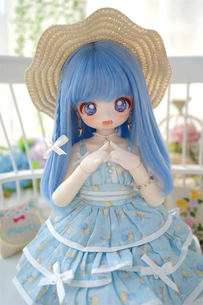 【カカ星球】【8.5-9inch】ドールウィッグ セミロング リボンおさげ