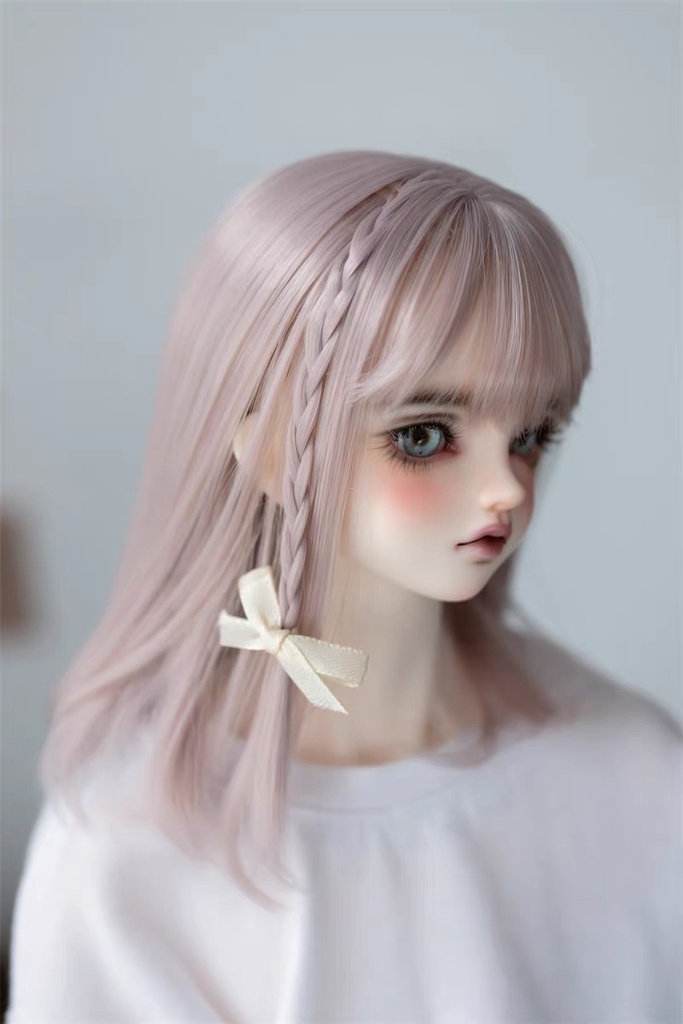 【カカ星球】【8.5-9inch】ドールウィッグ セミロング リボンおさげ