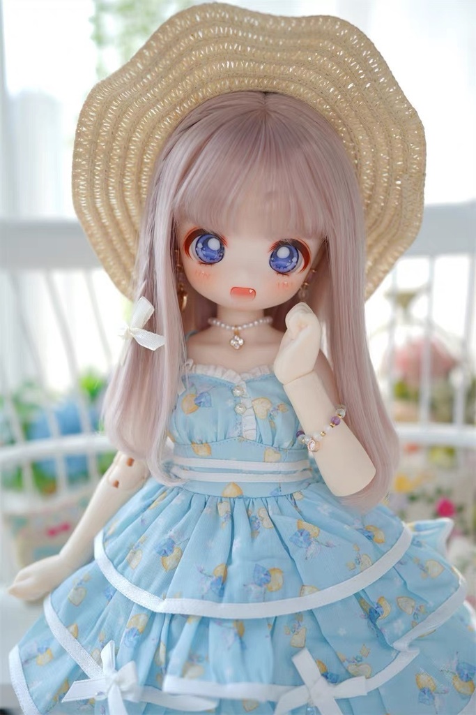 【カカ星球】【8.5-9inch】ドールウィッグ セミロング リボンおさげ