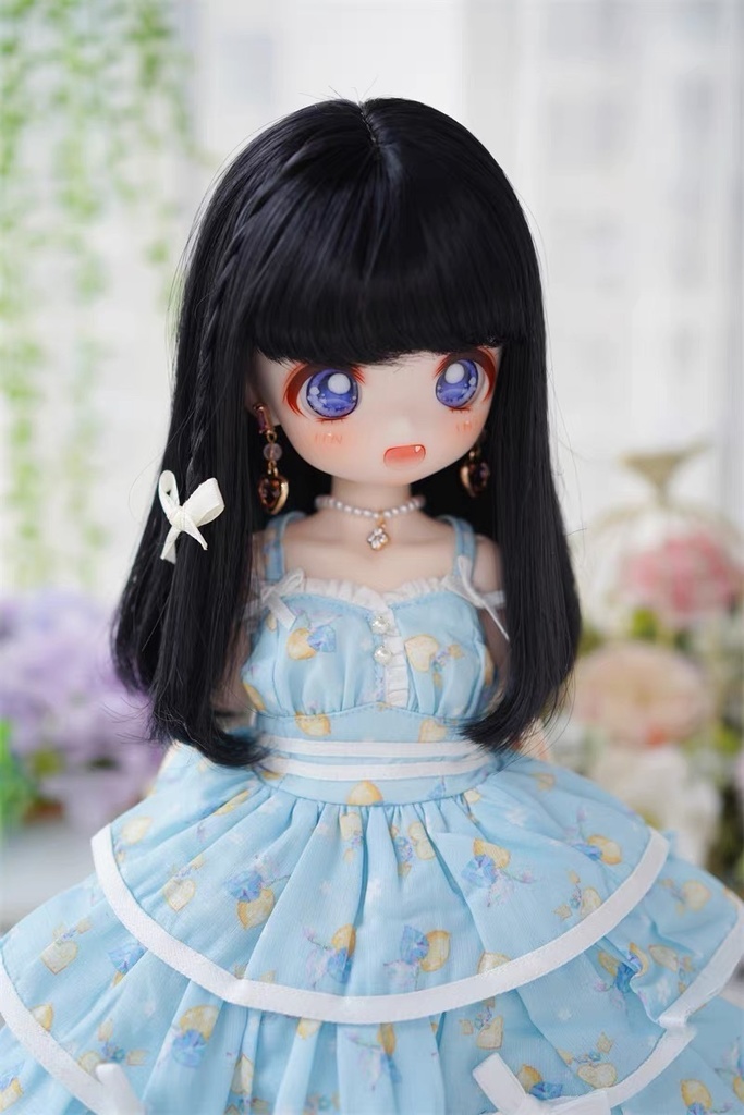 【カカ星球】【8.5-9inch】ドールウィッグ セミロング リボンおさげ