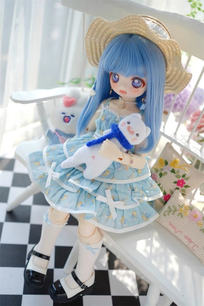 【カカ星球】【8.5-9inch】ドールウィッグ セミロング リボンおさげ