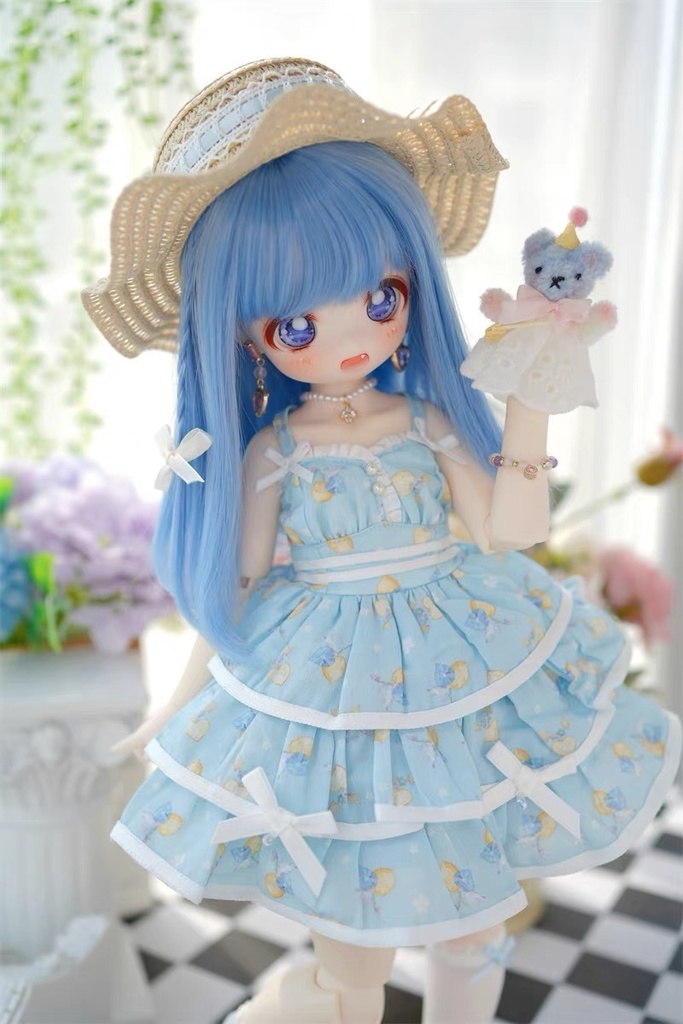 【カカ星球】【8.5-9inch】ドールウィッグ セミロング リボンおさげ