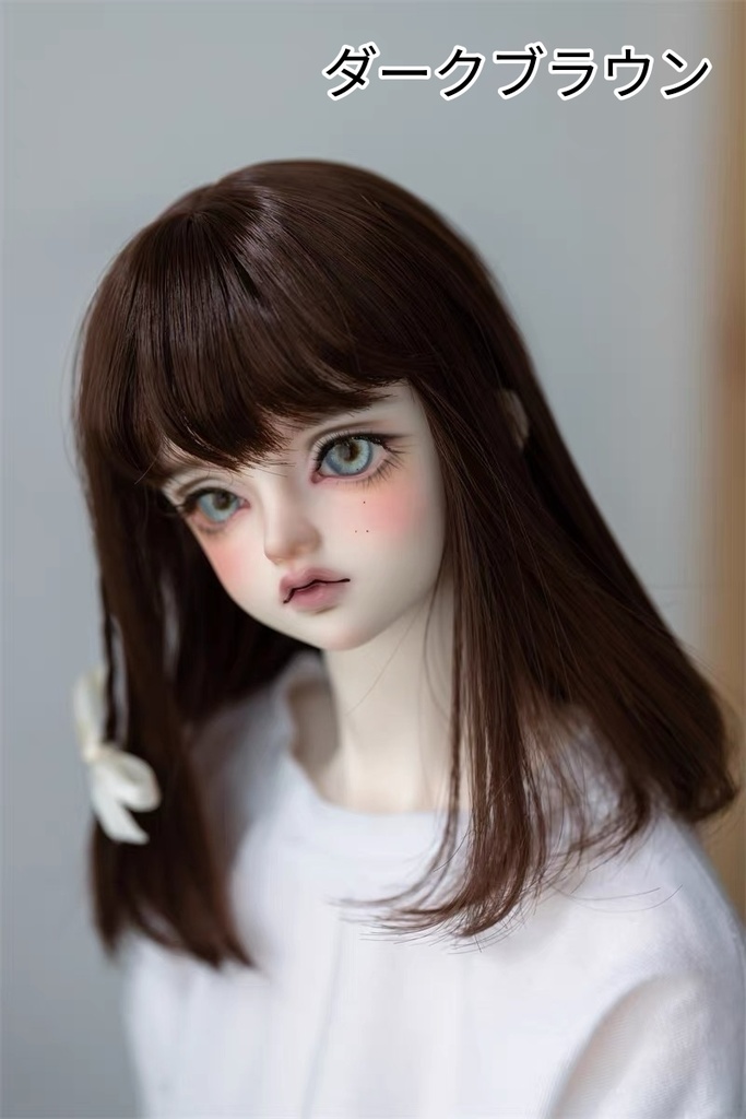 【カカ星球】【8.5-9inch】ドールウィッグ セミロング リボンおさげ