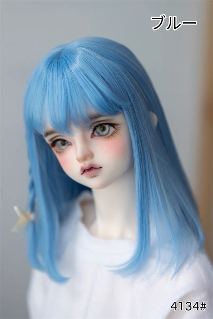 【カカ星球】【7-8inch】ドールウィッグ セミロング リボンおさげ